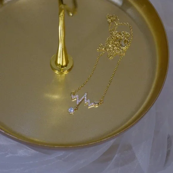 NEW 14K Gold Plated Diamond Heartbeat Necklace - Picture 8 of 8